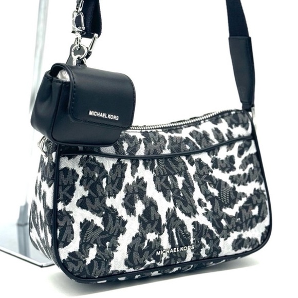 Michael Kors Jet Set Medium Leopard Logo Crossbody Bag W Case for Apple AirPods - Picture 1 of 11